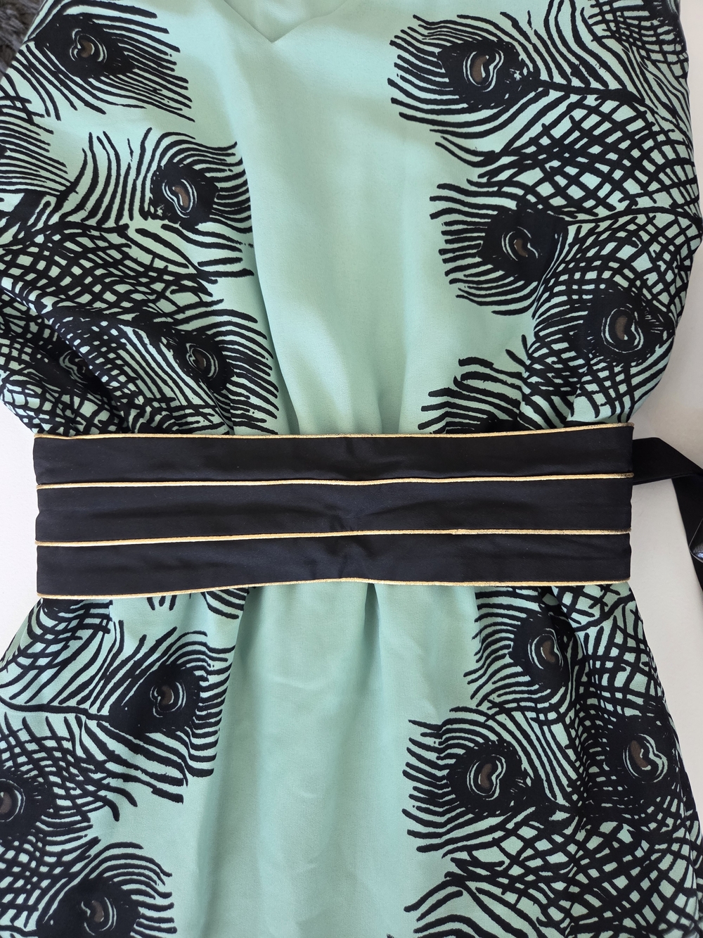 Corey Lynn Calter Anthropologie Mint Plumes Kimono Midi Dress Peacock Feather XS - Picture 10 of 10
